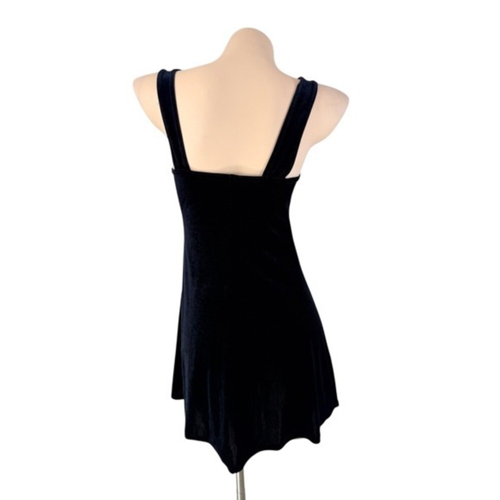 VTG USA Laurel California Grunge Goth Black Velvet Sleeveless Mini Shift Dress M - Picture 2 of 11